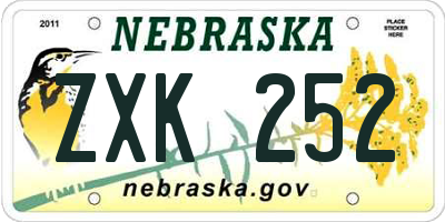 NE license plate ZXK252