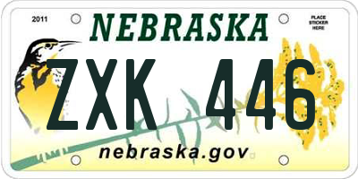 NE license plate ZXK446