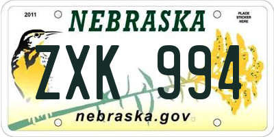 NE license plate ZXK994