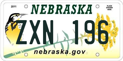 NE license plate ZXN196