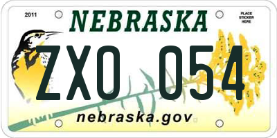 NE license plate ZXO054