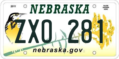 NE license plate ZXO281