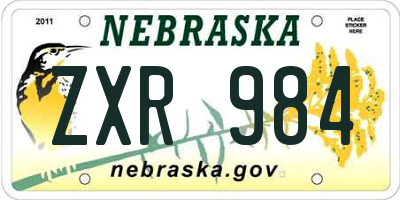 NE license plate ZXR984