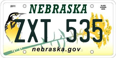 NE license plate ZXT535