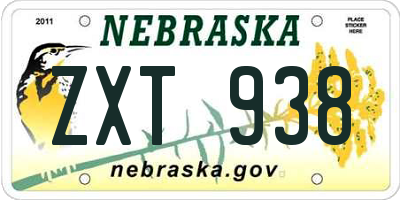 NE license plate ZXT938
