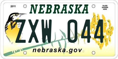 NE license plate ZXW044