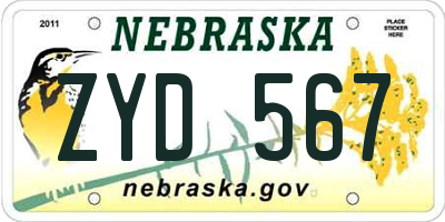 NE license plate ZYD567