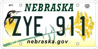 NE license plate ZYE911