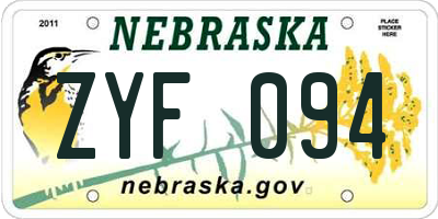 NE license plate ZYF094
