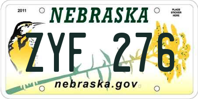 NE license plate ZYF276