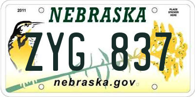NE license plate ZYG837