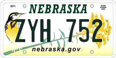NE license plate ZYH752