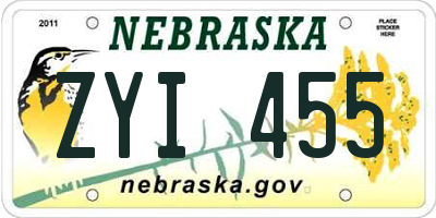 NE license plate ZYI455