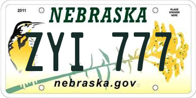 NE license plate ZYI777