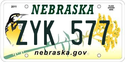NE license plate ZYK577