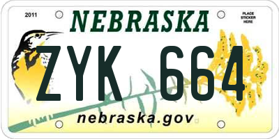 NE license plate ZYK664