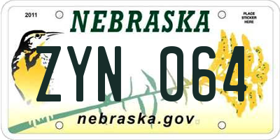 NE license plate ZYN064