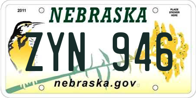 NE license plate ZYN946