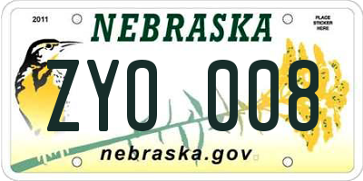 NE license plate ZYO008