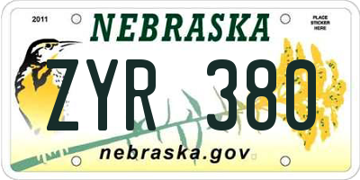 NE license plate ZYR380