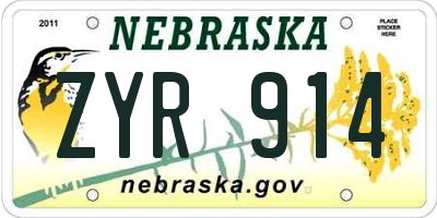 NE license plate ZYR914