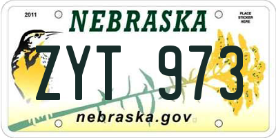 NE license plate ZYT973