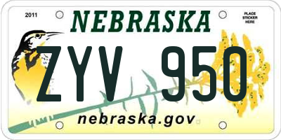 NE license plate ZYV950