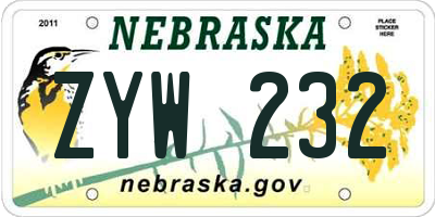 NE license plate ZYW232