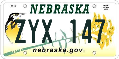 NE license plate ZYX147