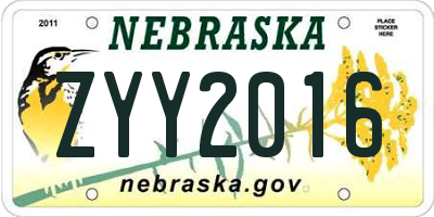 NE license plate ZYY2016