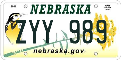 NE license plate ZYY989