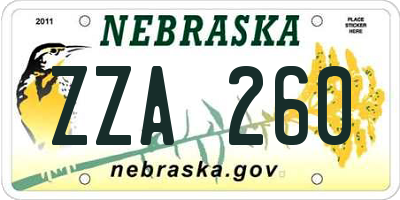 NE license plate ZZA260