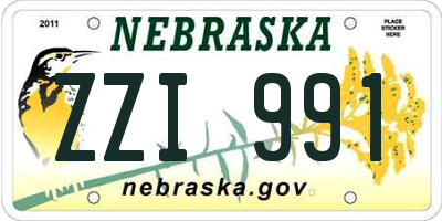 NE license plate ZZI991