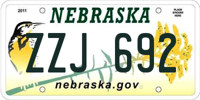 NE license plate ZZJ692