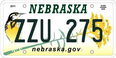NE license plate ZZU275
