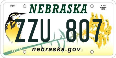 NE license plate ZZU807