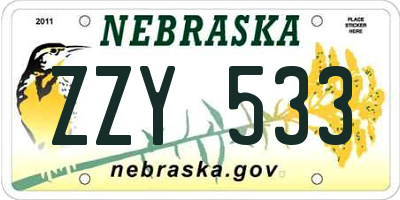 NE license plate ZZY533