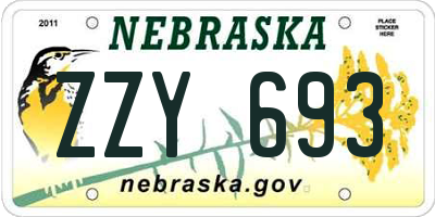 NE license plate ZZY693