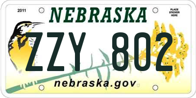 NE license plate ZZY802