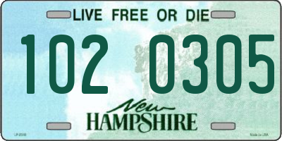 NH license plate 1020305