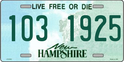 NH license plate 1031925