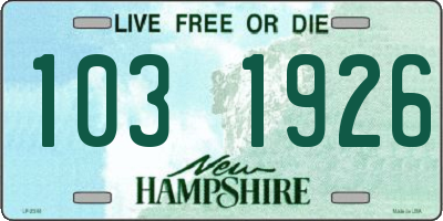 NH license plate 1031926