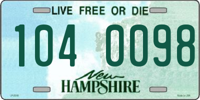 NH license plate 1040098