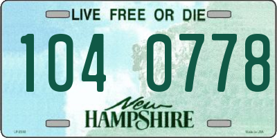 NH license plate 1040778