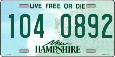 NH license plate 1040892