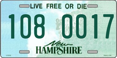 NH license plate 1080017