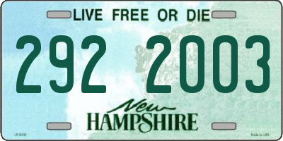 NH license plate 2922003