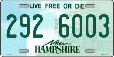 NH license plate 2926003