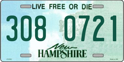 NH license plate 3080721