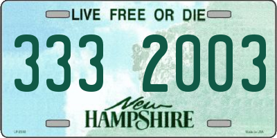 NH license plate 3332003